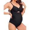 CUPSHE Women’s One Piece Swimsuit Maternity Wrapped Front Ruched Pregnancy Bathing Suit Back Hook Cutout(Black)