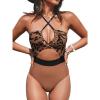 CUPSHE Women’s One Piece Swimsuit Plunge Neckline Cutout Criss Cross Bathing Suit(Brown)