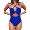 CUPSHE Women’s One Piece Swimsuit Plunge Neckline Cutout Criss Cross Bathing Suit(Navy Blue)