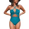 CUPSHE Women’s One Piece Swimsuit Plunge Neckline Cutout Criss Cross Bathing Suit(Teal Blue)