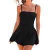CUPSHE Women’s One Piece Swimsuit Swim Dress Square Neck Ruched Spaghetti Adjustable Straps Bathing Suit(Black)