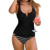 CUPSHE Women’s Tankini Sets Scoop Neck V Wire Two Piece Bathing Suits Crisscross Swimwear(Black/Striped)