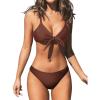 CUPSHE Women’s Two Piece Bikini Set Floral Print Knot Bunny Tie(Brown)
