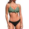 CUPSHE Women’s Two Piece Bikini Set Floral Print Knot Bunny Tie(Olive Green/Black)