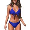 CUPSHE Women’s Two Piece Bikini Set Floral Print Knot Bunny Tie(Royal Blue)