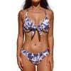CUPSHE Women’s Two Piece Bikini Set Floral Print Knot Bunny Tie(White/Navy Floral)