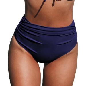 CUPSHE Women Swimsuit Bikini Bottom High Waisted Full Coverage Tummy Control Bathing Suit(Navy Blue)