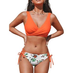 CUPSHE Women’s Bikini Swimsuit Front Cross Lace Up Two Piece Bathing Suit(Carrot Orange)