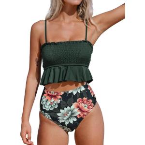 CUPSHE Women’s High Waist Bikini Swimsuit Ruffle Two Piece Bathing Suit(Army Green)