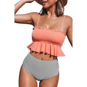 CUPSHE Women’s High Waist Bikini Swimsuit Ruffle Two Piece Bathing Suit(Peach)