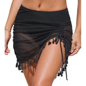 CUPSHE Womens Swimsuit Bikini Bottom with Mesh Skirt High Waisted Sexy Bathing Suit Ruched(Black)