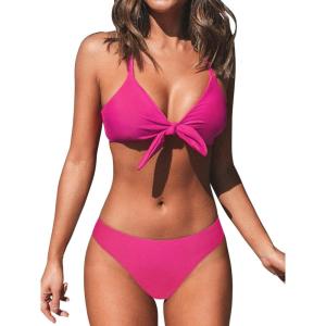 CUPSHE Women’s Two Piece Bikini Set Floral Print Knot Bunny Tie(Bright Pink)