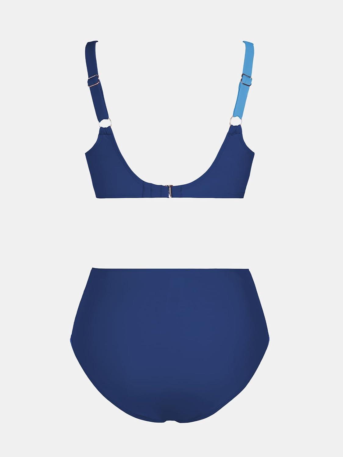 imageCUPSHE Womens Bikini Sets High Waisted Swimsuit Underwire Adjustable Straps Twisted Hook Full Coverage BottomLight BlueDark Blue
