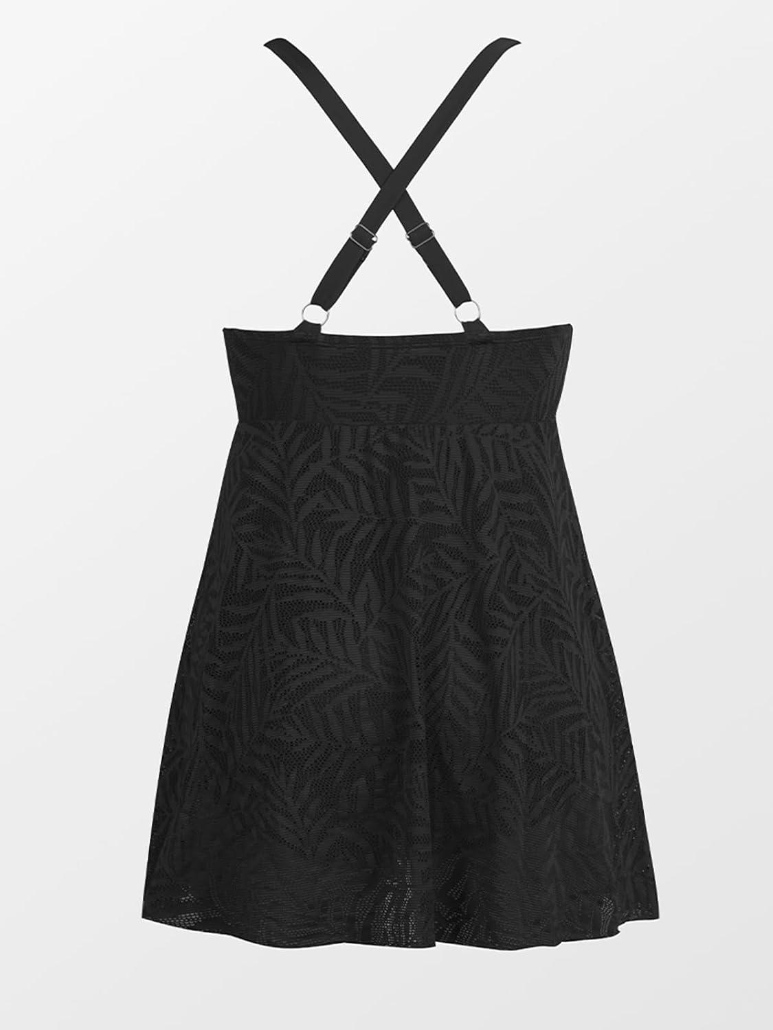 imageCUPSHE Womens One Piece Swimsuit Plus Size Bathing Suit Mesh Hollow Out Cross Back Split Swim Dress Leaf TextureBlack