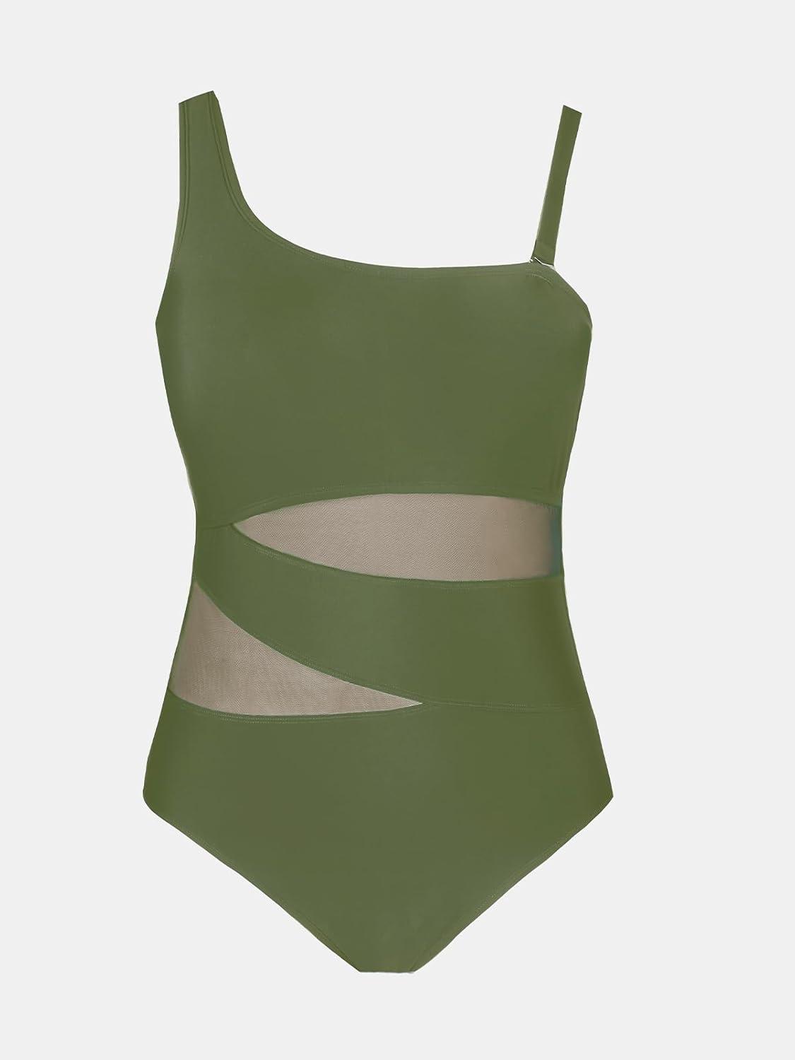 imageCUPSHE Womens Plus Size Swimsuit One Piece Bathing Suit Mesh Removable Straps SwimwearArmy Green