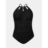 CUPSHE Plus Size One Piece Swimsuit for Women High Neck Cutout Bathing Suit Self Tie Curvy Slimming Swimwear(Black)
