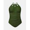 CUPSHE Plus Size One Piece Swimsuit for Women High Neck Cutout Bathing Suit Self Tie Curvy Slimming Swimwear(Olive Green)