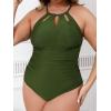 CUPSHE Plus Size One Piece Swimsuit for Women High Neck Cutout Bathing Suit Self Tie Curvy Slimming Swimwear(Olive Green)
