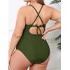 CUPSHE Plus Size One Piece Swimsuit for Women High Neck Cutout Bathing Suit Self Tie Curvy Slimming Swimwear(Olive Green)