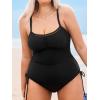 CUPSHE Plus Size Women’s One Piece Bathing Suit Scoop Neck Swimsuit Cutouts Side Drawstring Adjustable Straps(Black)