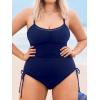 CUPSHE Plus Size Women’s One Piece Bathing Suit Scoop Neck Swimsuit Cutouts Side Drawstring Adjustable Straps(Deep Navy)