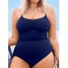 CUPSHE Plus Size Women’s One Piece Bathing Suit Scoop Neck Swimsuit Cutouts Side Drawstring Adjustable Straps(Deep Navy)
