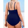 CUPSHE Plus Size Women’s One Piece Bathing Suit Scoop Neck Swimsuit Cutouts Side Drawstring Adjustable Straps(Deep Navy)