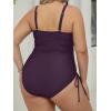 CUPSHE Plus Size Women’s One Piece Bathing Suit Scoop Neck Swimsuit Cutouts Side Drawstring Adjustable Straps(Deep Purple)