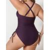 CUPSHE Plus Size Women’s One Piece Bathing Suit Scoop Neck Swimsuit Cutouts Side Drawstring Adjustable Straps(Deep Purple)