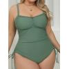 CUPSHE Plus Size Women’s One Piece Bathing Suit Scoop Neck Swimsuit Cutouts Side Drawstring Adjustable Straps(Sage Green)
