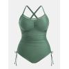 CUPSHE Plus Size Women’s One Piece Bathing Suit Scoop Neck Swimsuit Cutouts Side Drawstring Adjustable Straps(Sage Green)