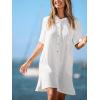 CUPSHE Swimsuit Coverup for Women Button Down Shirt Style Bathing Suit Cover Up Short Sleeve Beach Dress Shirts(White)
