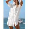 CUPSHE Swimsuit Coverup for Women Button Down Shirt Style Bathing Suit Cover Up Short Sleeve Beach Dress Shirts(White)