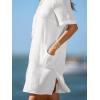 CUPSHE Swimsuit Coverup for Women Button Down Shirt Style Bathing Suit Cover Up Short Sleeve Beach Dress Shirts(White)