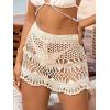 CUPSHE Women Crochet Coverup Skirt Drawstring Knit Mini Skirt Coverup for Swimwear(Beige)