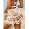 CUPSHE Women Crochet Coverup Skirt Drawstring Knit Mini Skirt Coverup for Swimwear(Beige)
