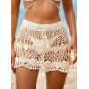 CUPSHE Women Crochet Coverup Skirt Drawstring Knit Mini Skirt Coverup for Swimwear(Beige)