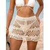 CUPSHE Women Crochet Coverup Skirt Drawstring Knit Mini Skirt Coverup for Swimwear(Beige)