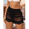 CUPSHE Women Crochet Coverup Skirt Drawstring Knit Mini Skirt Coverup for Swimwear(Black)