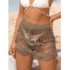 CUPSHE Women Crochet Coverup Skirt Drawstring Knit Mini Skirt Coverup for Swimwear(Brown)