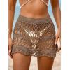 CUPSHE Women Crochet Coverup Skirt Drawstring Knit Mini Skirt Coverup for Swimwear(Brown)
