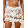 CUPSHE Women Crochet Coverup Skirt Drawstring Knit Mini Skirt Coverup for Swimwear(White)