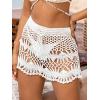 CUPSHE Women Crochet Coverup Skirt Drawstring Knit Mini Skirt Coverup for Swimwear(White)