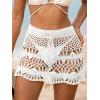 CUPSHE Women Crochet Coverup Skirt Drawstring Knit Mini Skirt Coverup for Swimwear(White)