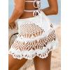 CUPSHE Women Crochet Coverup Skirt Drawstring Knit Mini Skirt Coverup for Swimwear(White)