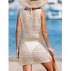 CUPSHE Women Crochet Swim Coverup Sleeveless V Neck Button Beach Coverup Dress(Beige)