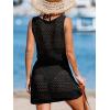 CUPSHE Women Crochet Swim Coverup Sleeveless V Neck Button Beach Coverup Dress(Black)