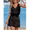 CUPSHE Women Crochet Swim Coverup Sleeveless V Neck Button Beach Coverup Dress(Black)