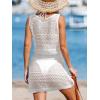 CUPSHE Women Crochet Swim Coverup Sleeveless V Neck Button Beach Coverup Dress(White)