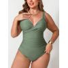 CUPSHE Women Plus Size One Piece Swimsuit V Neck Tummy Control Twisted Front Bathing Suit Adjustable Straps(Olive Green)